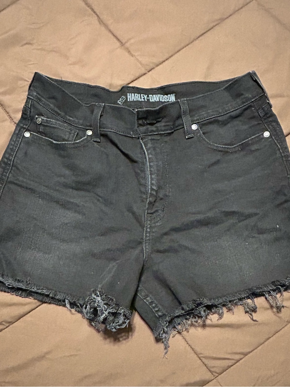 Harley-Davidson Black Distressed Frayed Hem Denim Shorts